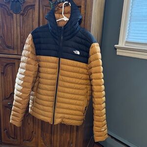 The North Face Gold and Black Hooded Down Jacket